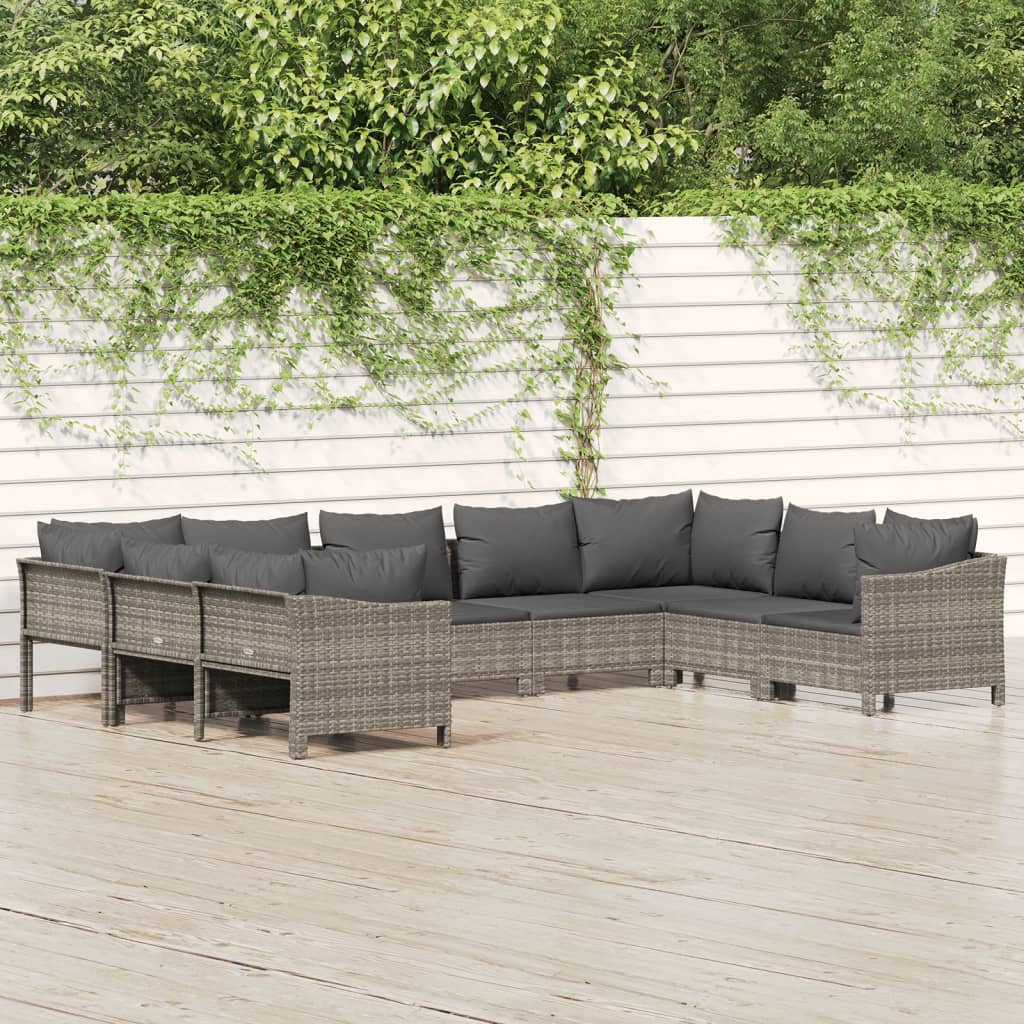 Set Divani da Giardino 9 pz con Cuscini in Polyrattan Grigio - homemem39