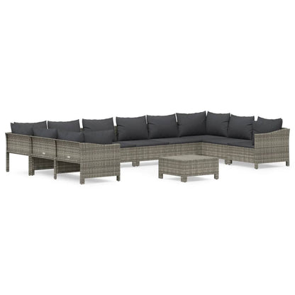 Set Divani da Giardino 11 pz con Cuscini in Polyrattan Grigio - homemem39