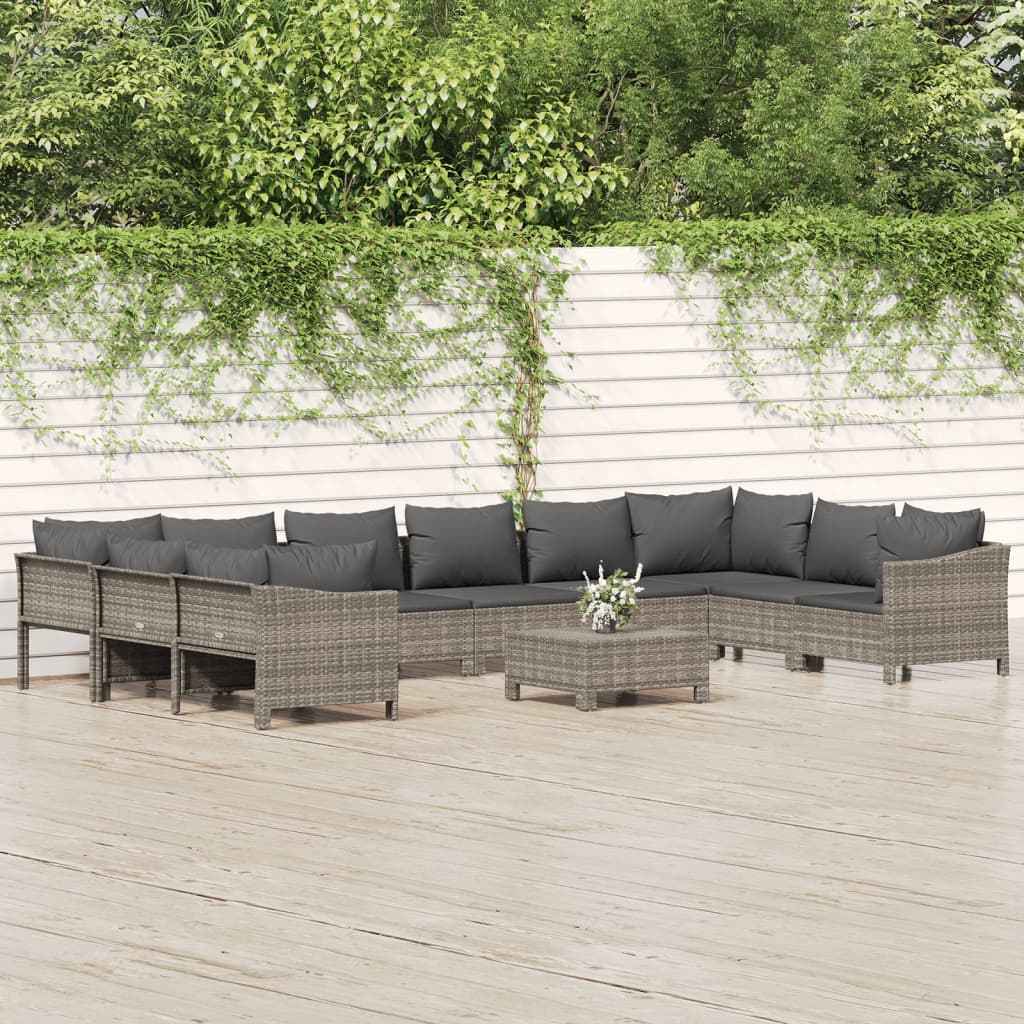 Set Divani da Giardino 11 pz con Cuscini in Polyrattan Grigio - homemem39