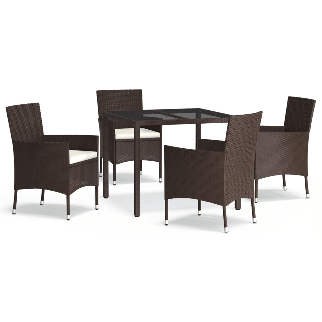 Set da Pranzo da Giardino 5pz con Cuscini in Polyrattan Marrone - homemem39