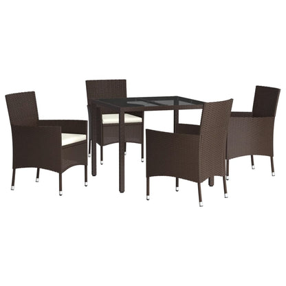 Set da Pranzo da Giardino 5pz con Cuscini in Polyrattan Marrone - homemem39