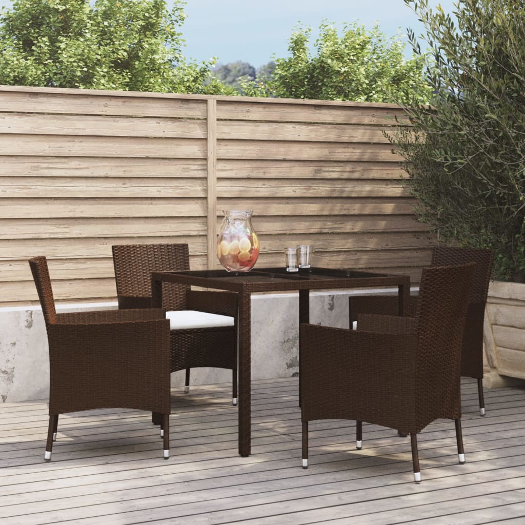 Set da Pranzo da Giardino 5pz con Cuscini in Polyrattan Marrone - homemem39