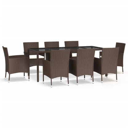 Set da Pranzo da Giardino 9pz con Cuscini Marrone in Polyrattan - homemem39