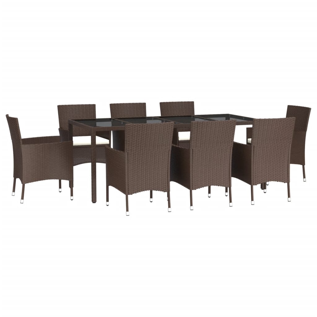 Set da Pranzo da Giardino 9pz con Cuscini Marrone in Polyrattan - homemem39