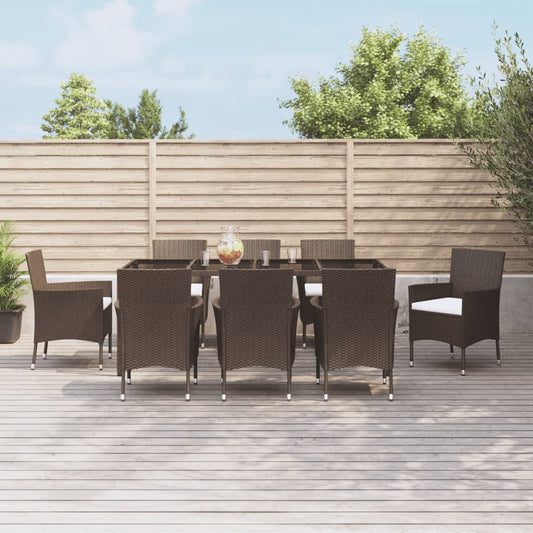 Set da Pranzo da Giardino 9pz con Cuscini Marrone in Polyrattan - homemem39