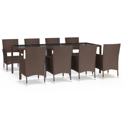 Set da Pranzo da Giardino 9pz con Cuscini Marrone in Polyrattan - homemem39