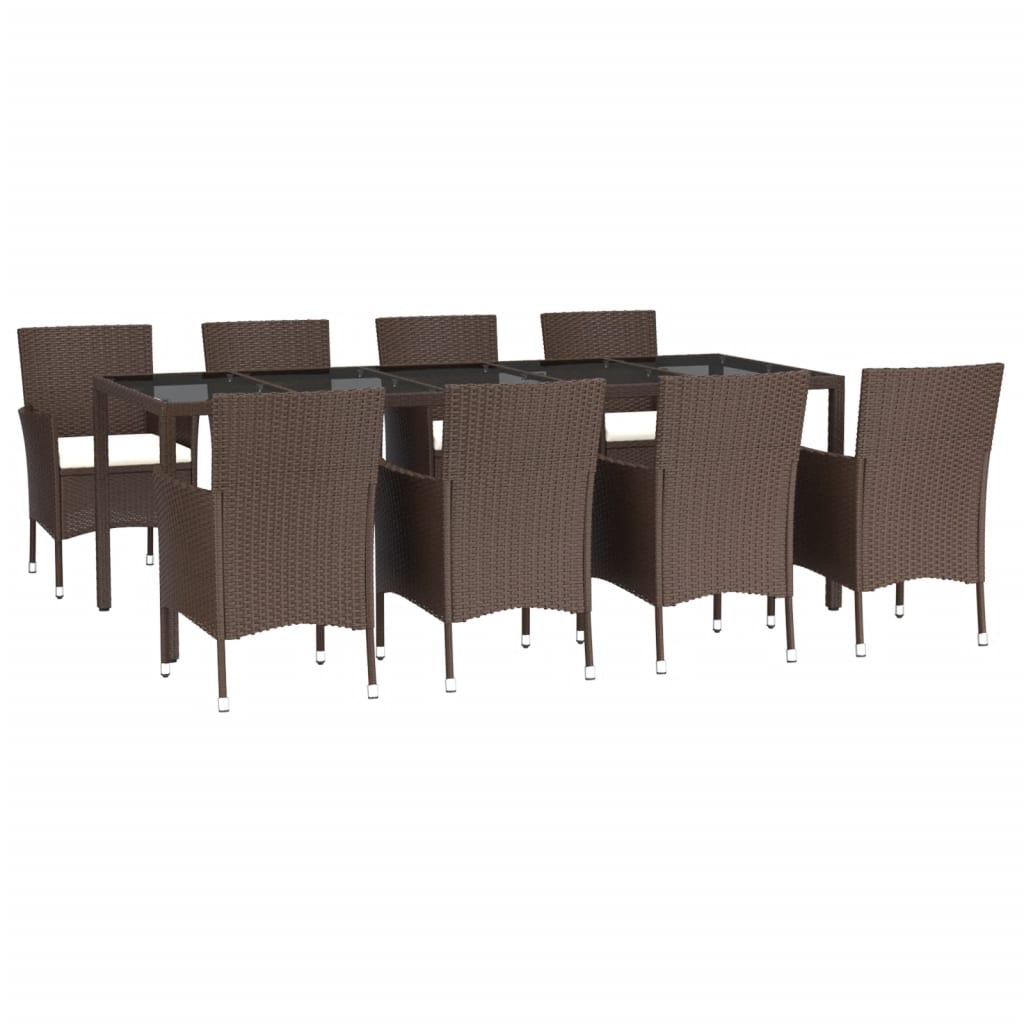 Set da Pranzo da Giardino 9pz con Cuscini Marrone in Polyrattan - homemem39