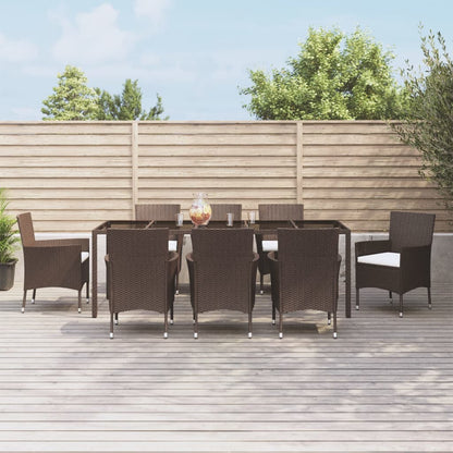 Set da Pranzo da Giardino 9pz con Cuscini Marrone in Polyrattan - homemem39