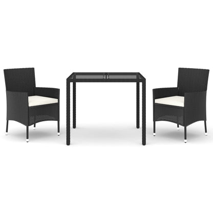 Set da Pranzo da Giardino 3 pz con Cuscini Nero in Polyrattan - homemem39