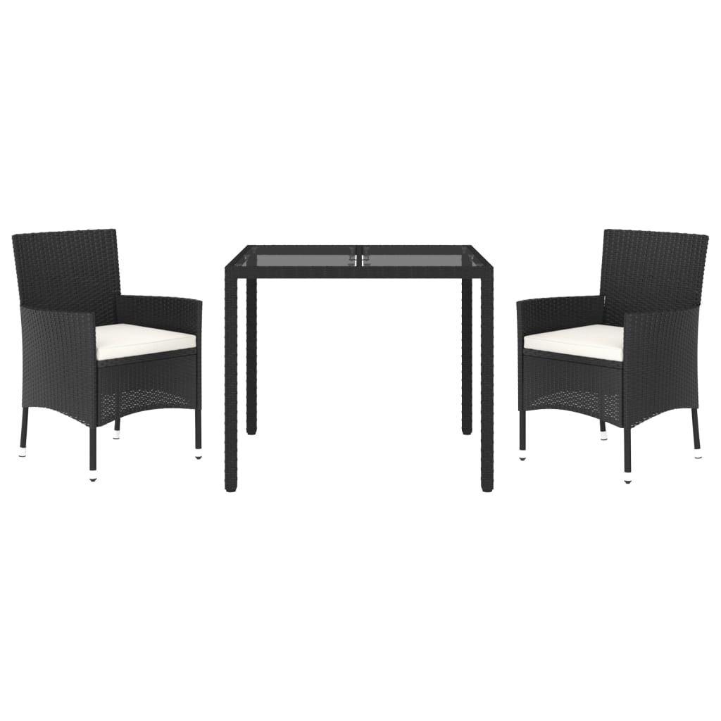 Set da Pranzo da Giardino 3 pz con Cuscini Nero in Polyrattan - homemem39