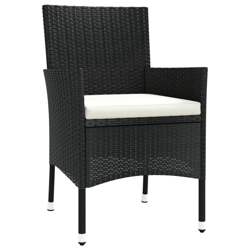 Set da Pranzo da Giardino 3 pz con Cuscini Nero in Polyrattan - homemem39