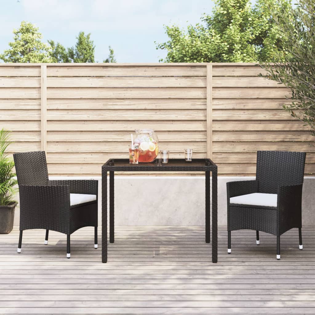 Set da Pranzo da Giardino 3 pz con Cuscini Nero in Polyrattan - homemem39