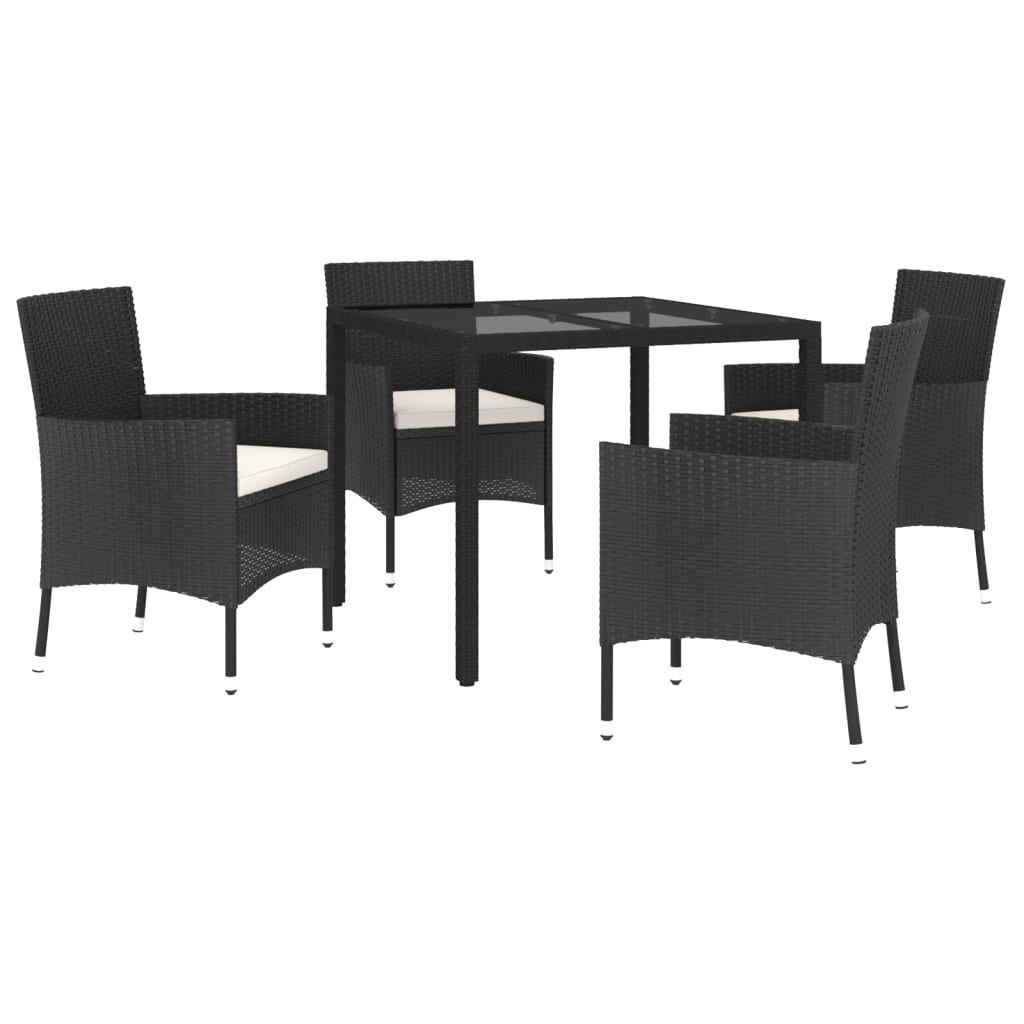 Set da Pranzo da Giardino 5 pz Nero con Cuscini in Polyrattan - homemem39