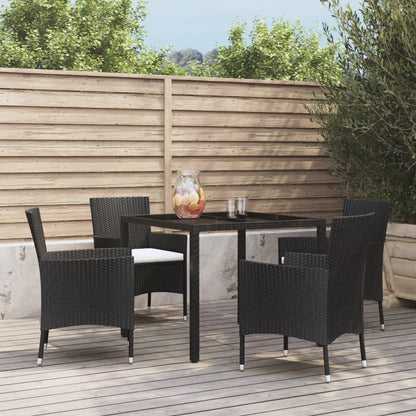 Set da Pranzo da Giardino 5 pz Nero con Cuscini in Polyrattan - homemem39