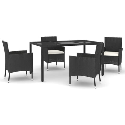 Set da Pranzo da Giardino 5 pz Nero con Cuscini in Polyrattan - homemem39