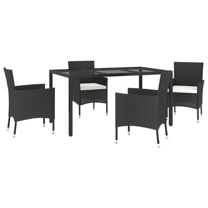 Set da Pranzo da Giardino 5 pz Nero con Cuscini in Polyrattan - homemem39