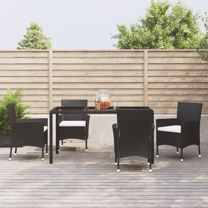 Set da Pranzo da Giardino 5 pz Nero con Cuscini in Polyrattan - homemem39