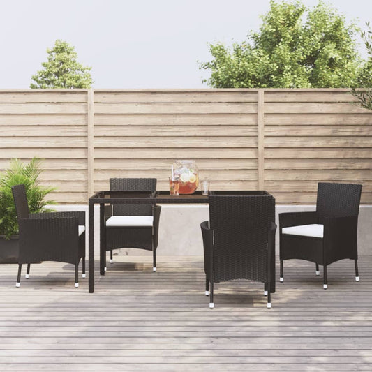 Set da Pranzo da Giardino 5 pz Nero con Cuscini in Polyrattan - homemem39