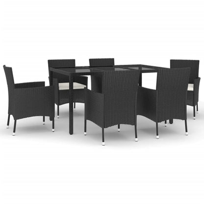 Set da Pranzo da Giardino 7 pz Nero con Cuscini in Polyrattan - homemem39