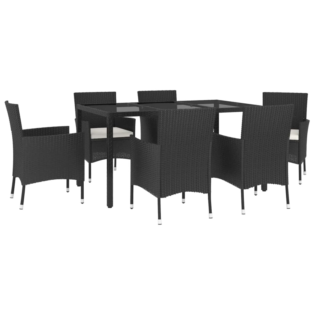 Set da Pranzo da Giardino 7 pz Nero con Cuscini in Polyrattan - homemem39