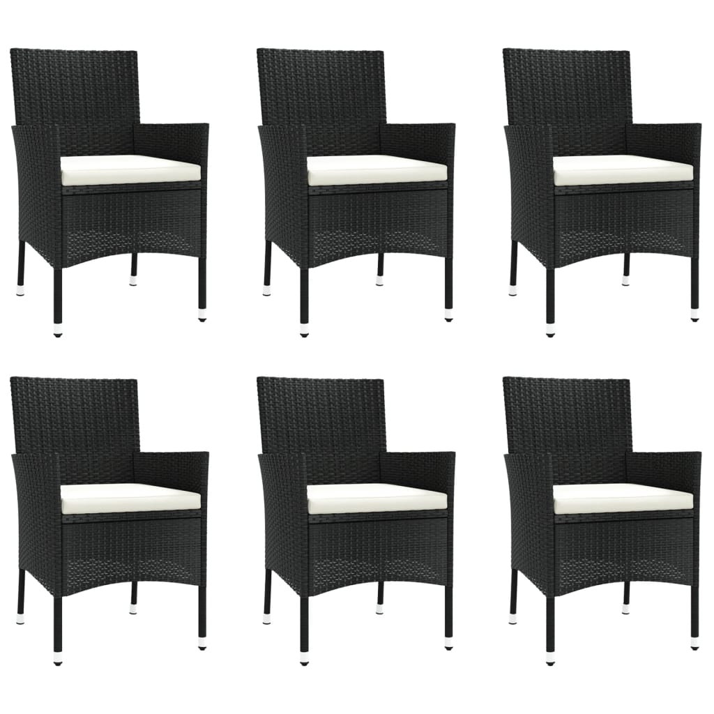 Set da Pranzo da Giardino 7 pz Nero con Cuscini in Polyrattan - homemem39