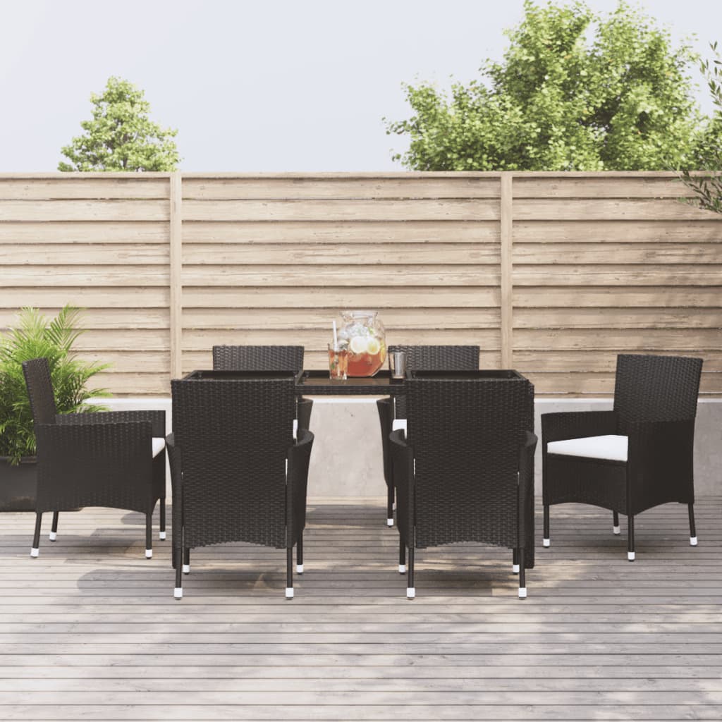 Set da Pranzo da Giardino 7 pz Nero con Cuscini in Polyrattan - homemem39