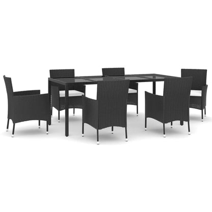 Set da Pranzo da Giardino 7 pz Nero con Cuscini in Polyrattan - homemem39