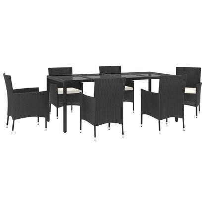 Set da Pranzo da Giardino 7 pz Nero con Cuscini in Polyrattan - homemem39