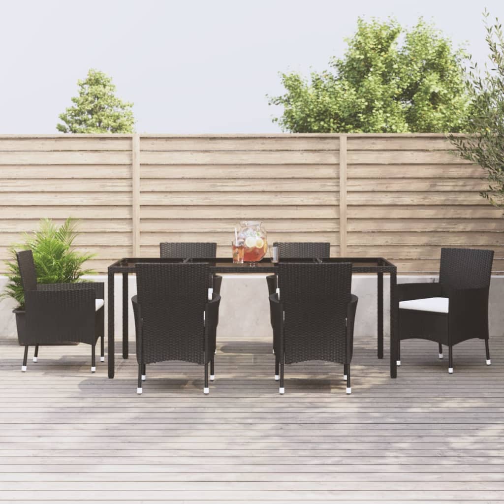 Set da Pranzo da Giardino 7 pz Nero con Cuscini in Polyrattan - homemem39