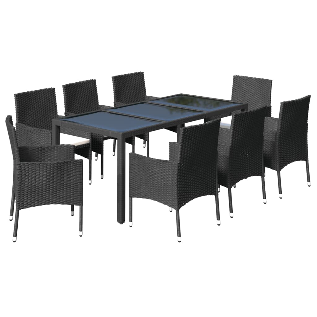 Set da Pranzo da Giardino 9 pz con Cuscini Nero in Polyrattan - homemem39