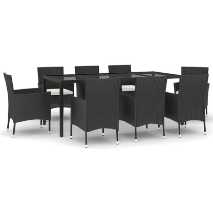 Set da Pranzo da Giardino 9 pz con Cuscini Nero in Polyrattan - homemem39