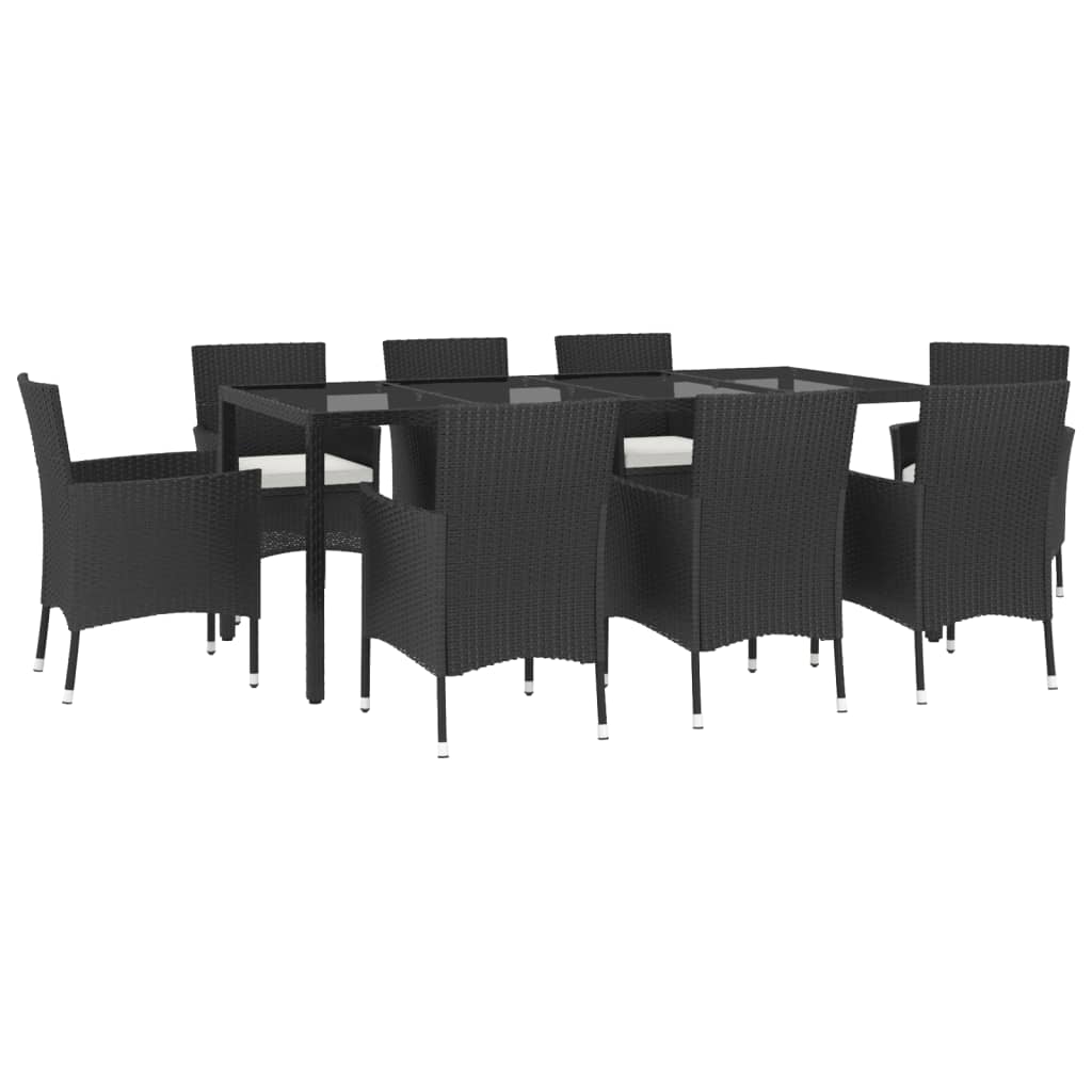 Set da Pranzo da Giardino 9 pz con Cuscini Nero in Polyrattan - homemem39