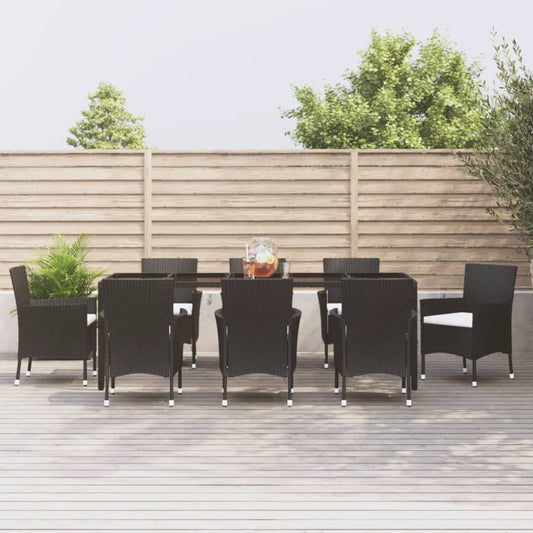 Set da Pranzo da Giardino 9 pz con Cuscini Nero in Polyrattan - homemem39