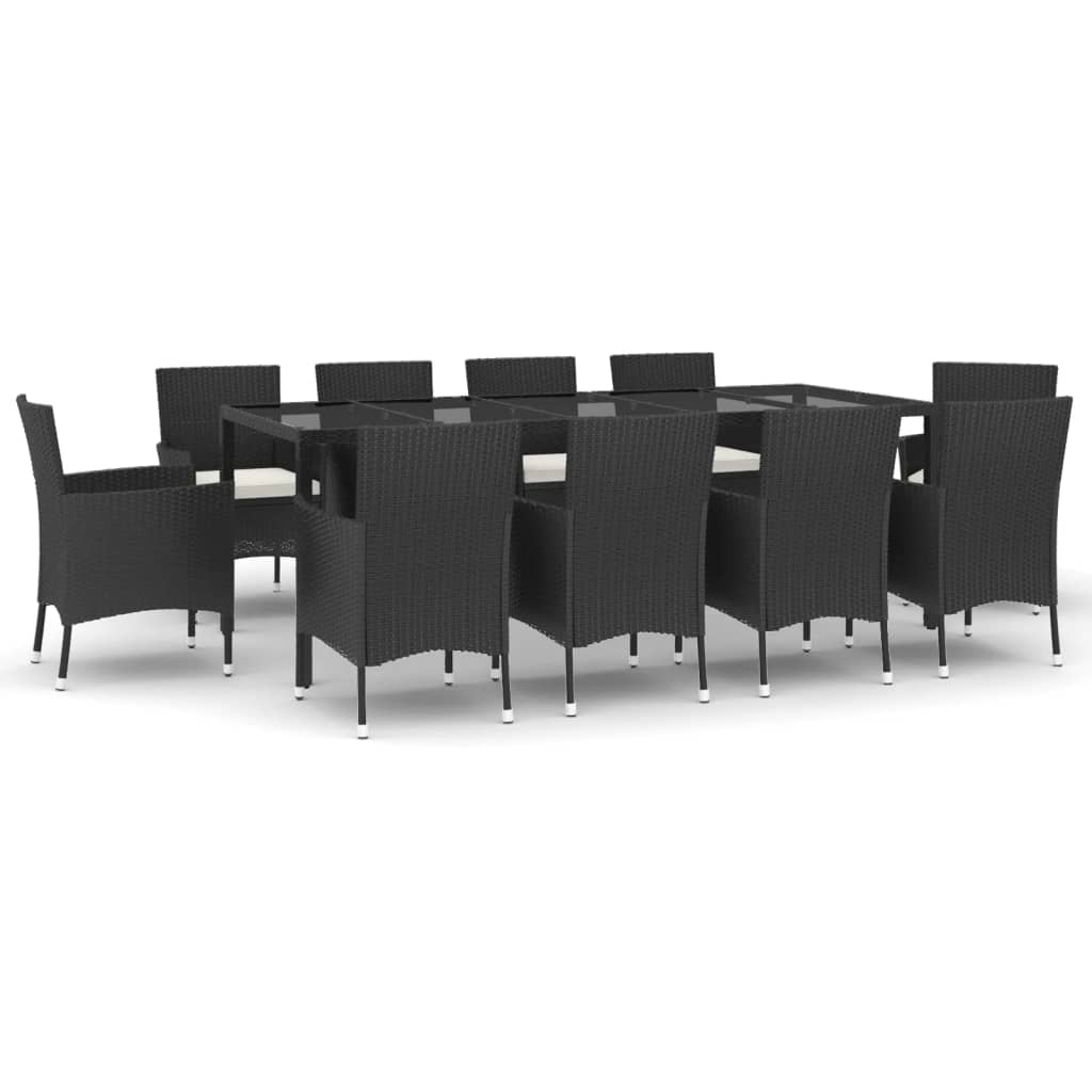 Set da Pranzo da Giardino 11 pz con Cuscini in Polyrattan Nero - homemem39