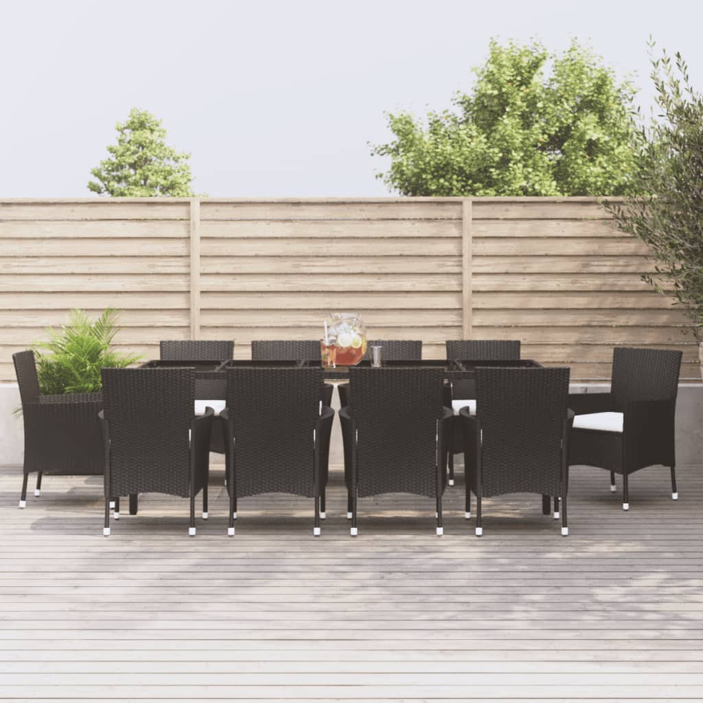 Set da Pranzo da Giardino 11 pz con Cuscini in Polyrattan Nero - homemem39