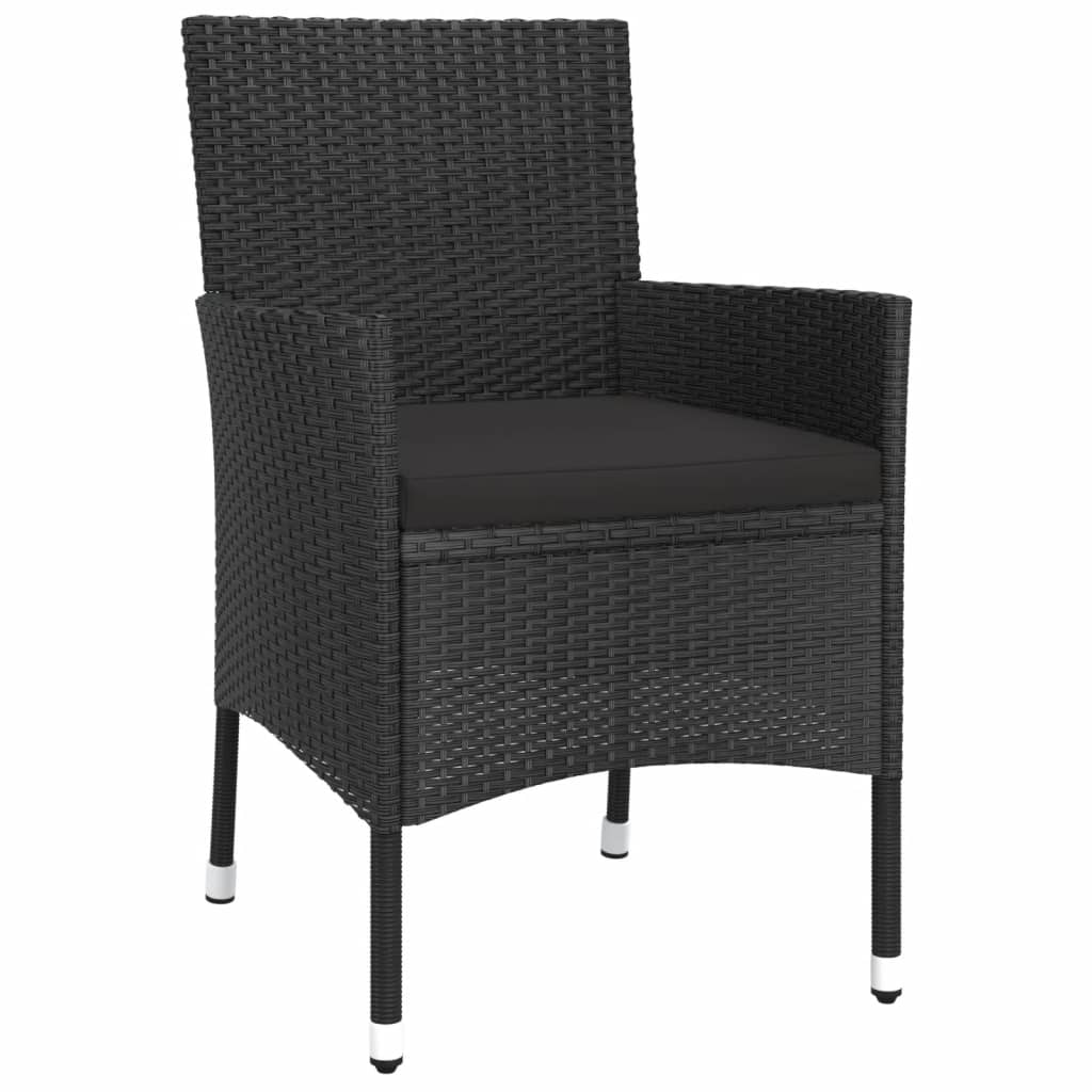 Set da Pranzo da Giardino 3 pz con Cuscini Nero in Polyrattan - homemem39