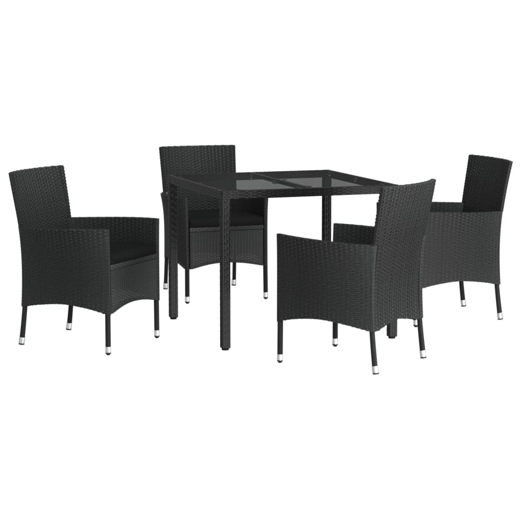 Set da Pranzo da Giardino 5 pz Nero con Cuscini in Polyrattan - homemem39