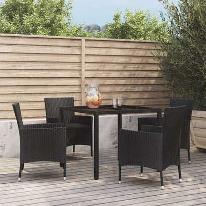 Set da Pranzo da Giardino 5 pz Nero con Cuscini in Polyrattan - homemem39