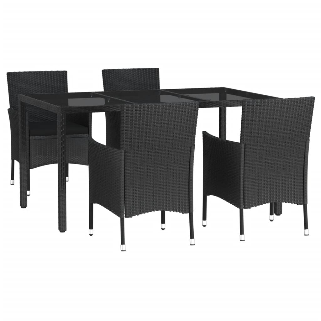 Set da Pranzo da Giardino 5 pz Nero con Cuscini in Polyrattan - homemem39