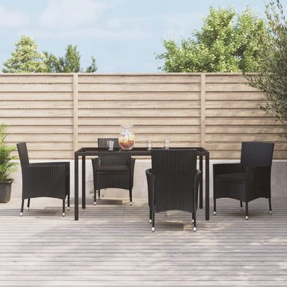 Set da Pranzo da Giardino 5 pz Nero con Cuscini in Polyrattan - homemem39