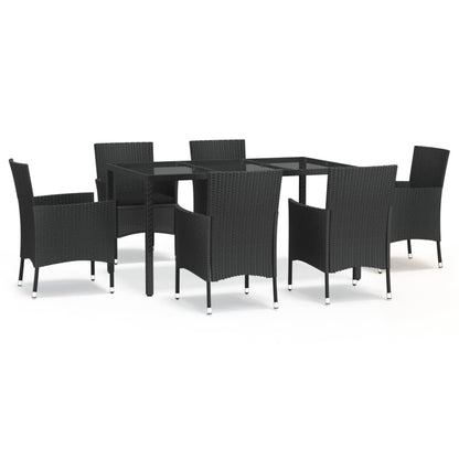 Set da Pranzo da Giardino 7 pz Nero con Cuscini in Polyrattan - homemem39