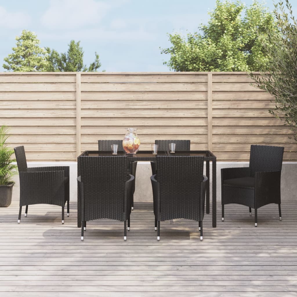 Set da Pranzo da Giardino 7 pz Nero con Cuscini in Polyrattan - homemem39