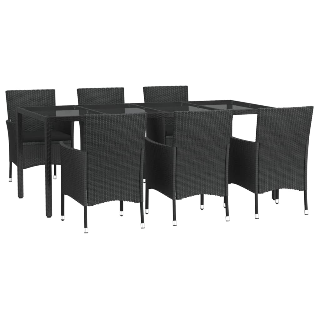 Set da Pranzo da Giardino 7 pz Nero con Cuscini in Polyrattan - homemem39