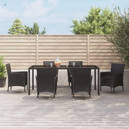 Set da Pranzo da Giardino 7 pz Nero con Cuscini in Polyrattan - homemem39