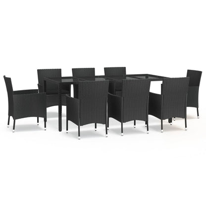 Set da Pranzo da Giardino 9 pz con Cuscini Nero in Polyrattan - homemem39