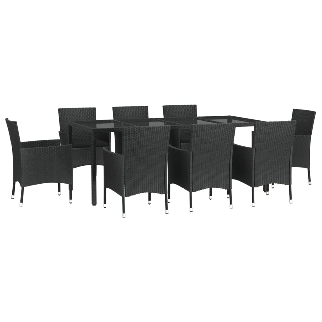 Set da Pranzo da Giardino 9 pz con Cuscini Nero in Polyrattan - homemem39