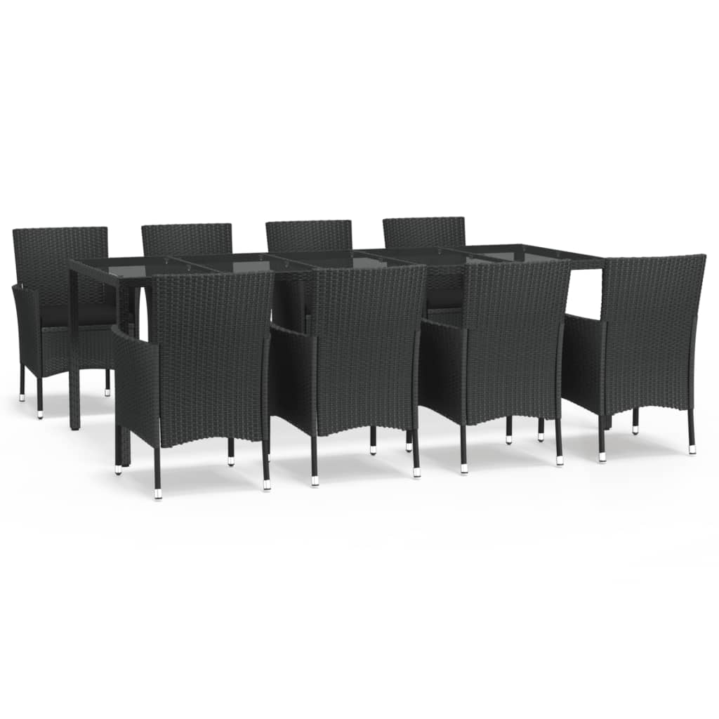 Set da Pranzo da Giardino 9 pz con Cuscini Nero in Polyrattan - homemem39