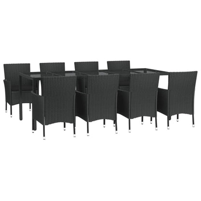 Set da Pranzo da Giardino 9 pz con Cuscini Nero in Polyrattan - homemem39