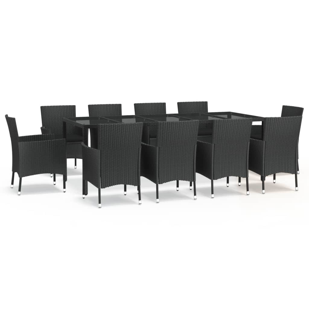 Set da Pranzo da Giardino 11 pz con Cuscini in Polyrattan Nero - homemem39