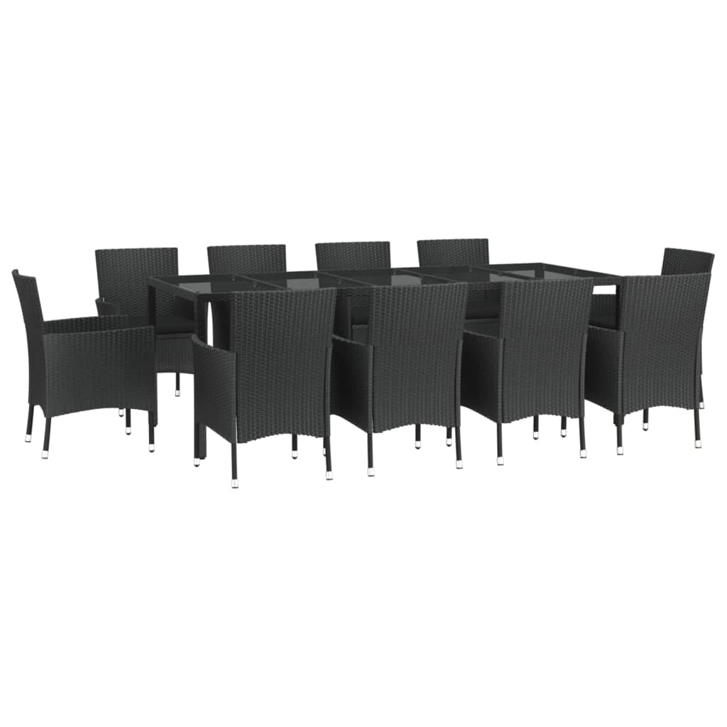 Set da Pranzo da Giardino 11 pz con Cuscini in Polyrattan Nero - homemem39